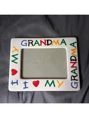 Ceramic Picture Frame I Love My Grandma Colorful Crayon Style 4x6 Vintage